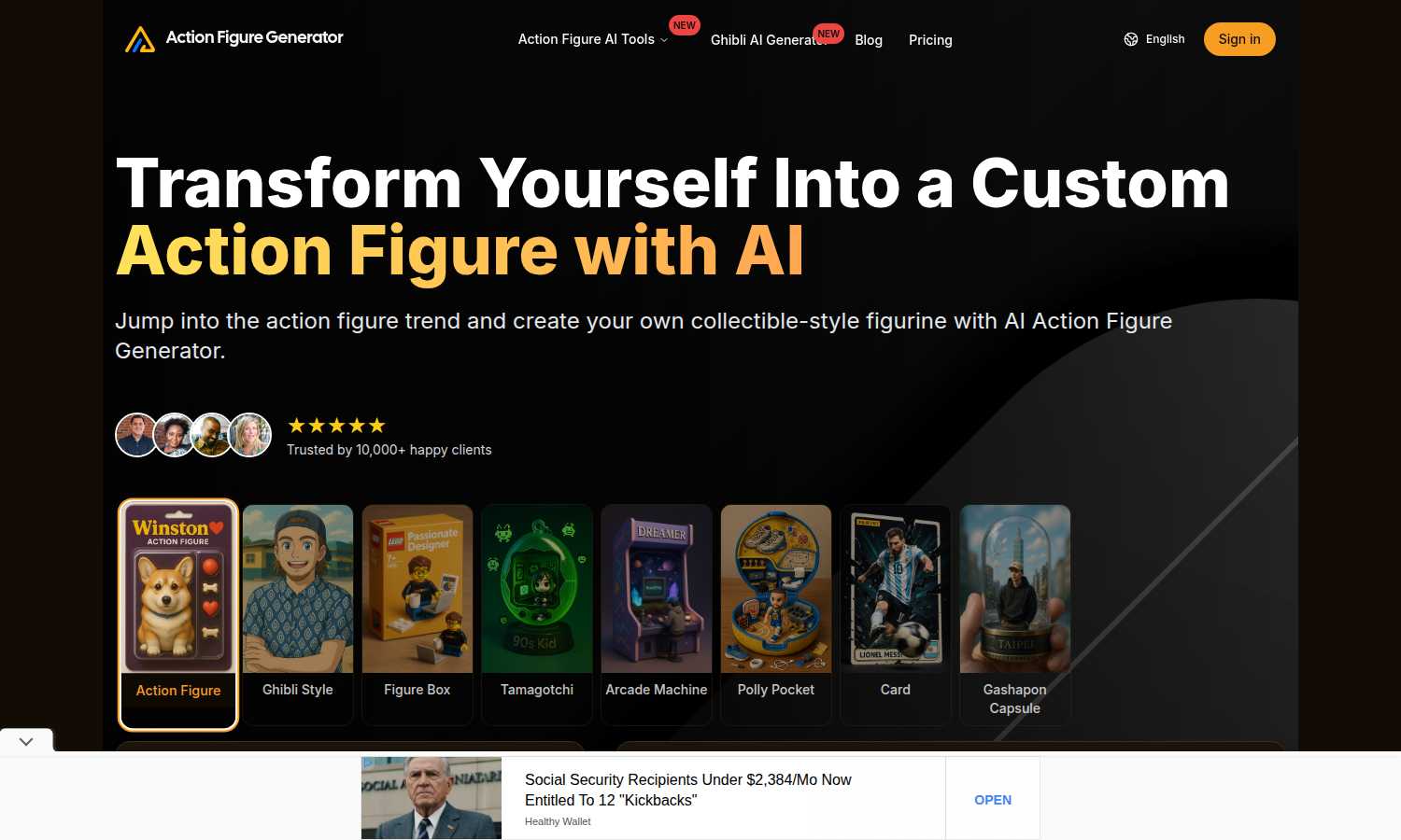 Action Figure Generator application interface and features