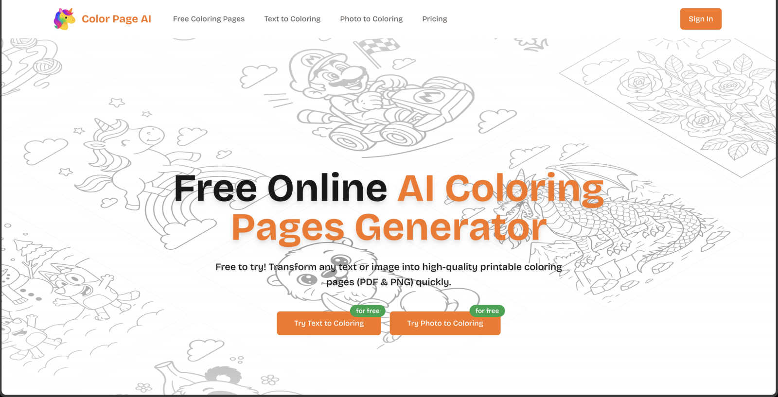 Color Page AI application interface and features
