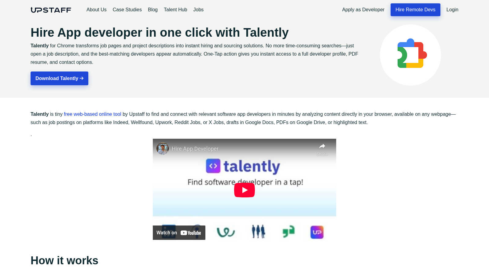 Talently - Find and Hire app developer in one click application interface and features