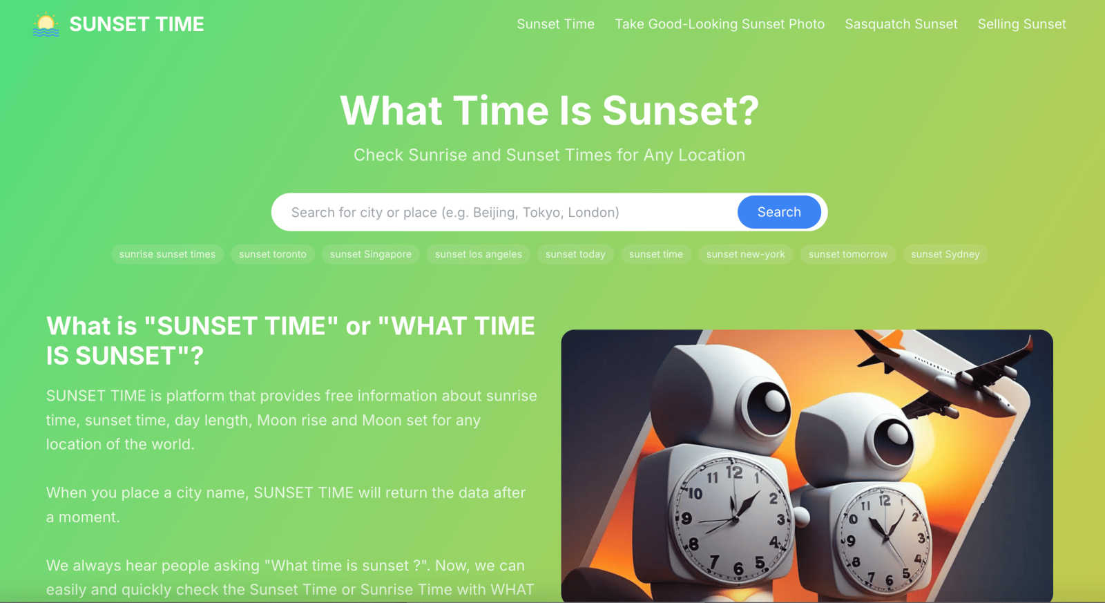 WHAT TIME IS SUNSET  application interface and features