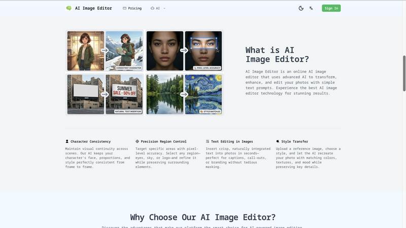 AI Image Editor application interface and features