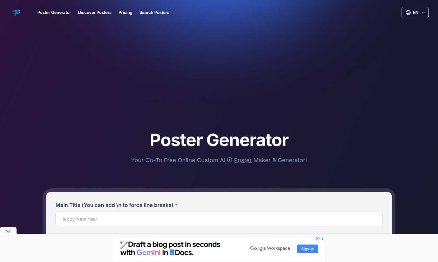 Poster Generator application interface and features