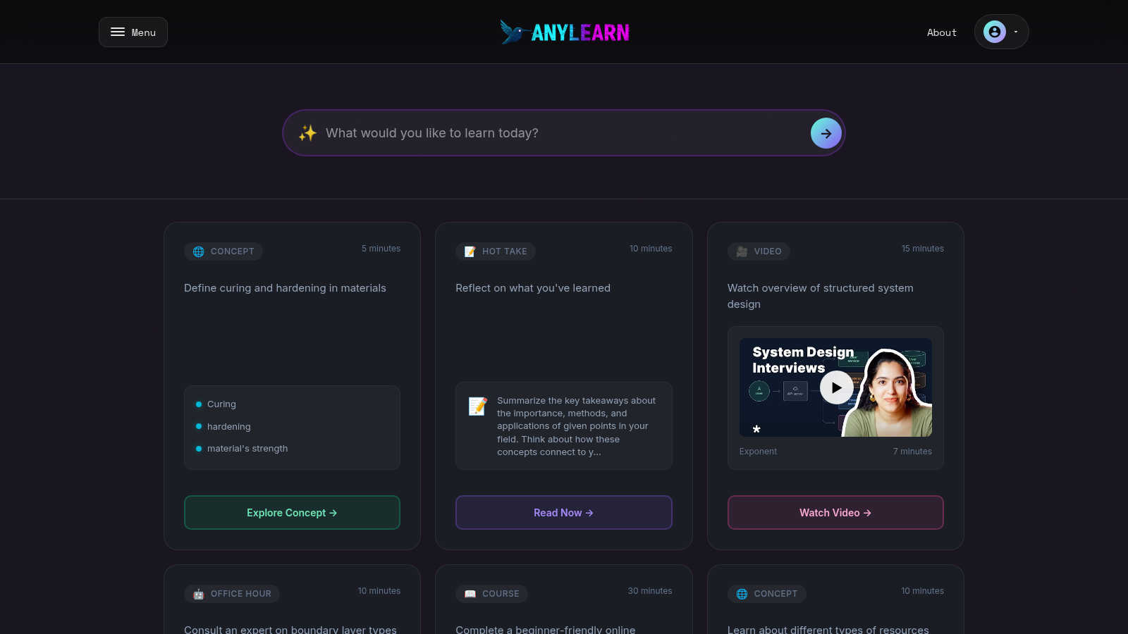 AnyLearn.ai application interface and features