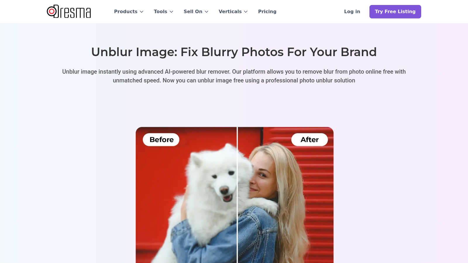 "Unblur image " application interface and features