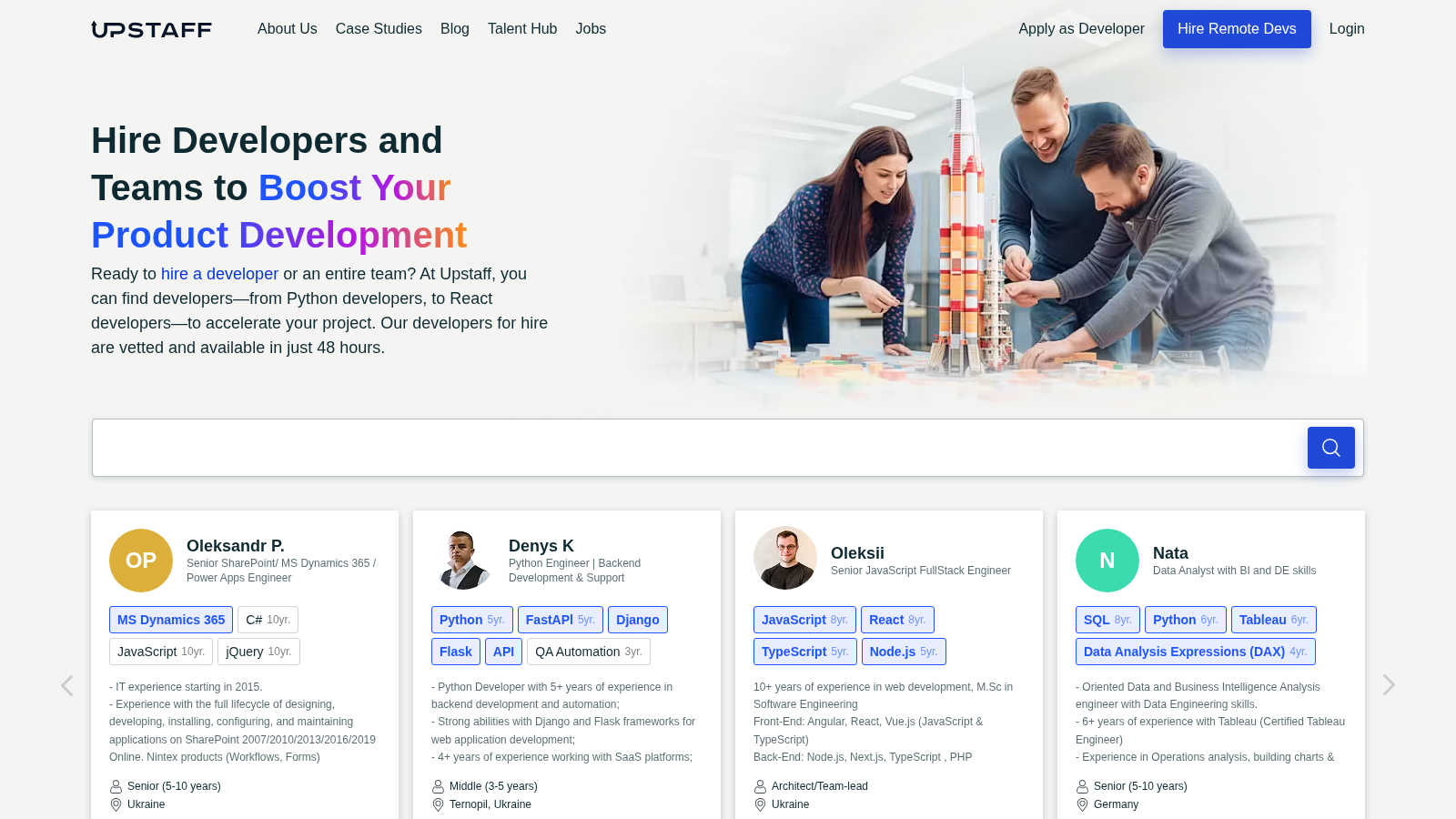 Upstaff application interface and features