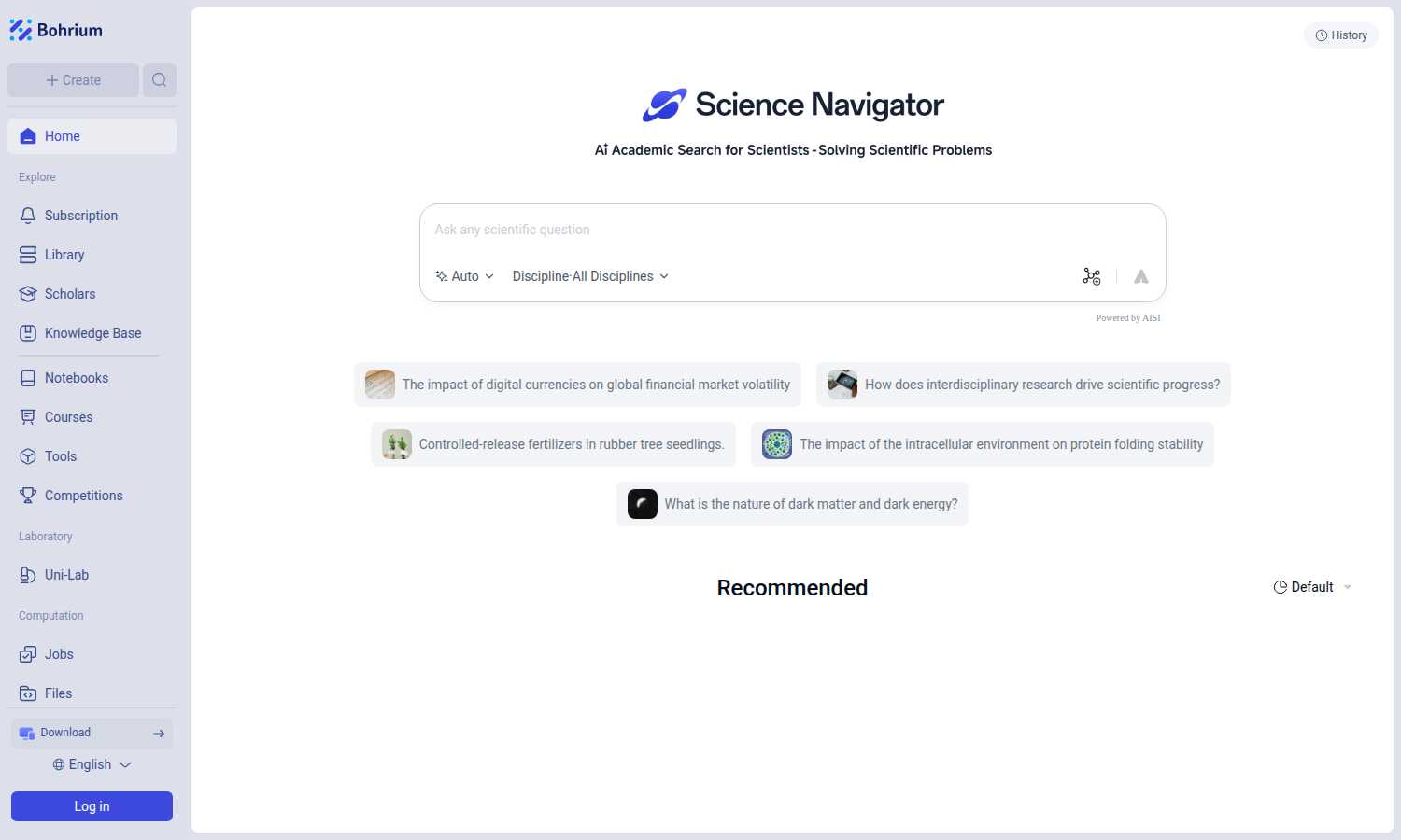 Bohrium application interface and features