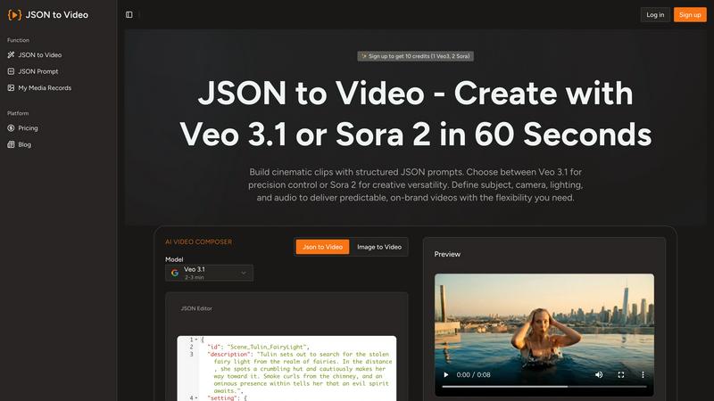 JSON to Video application interface and features