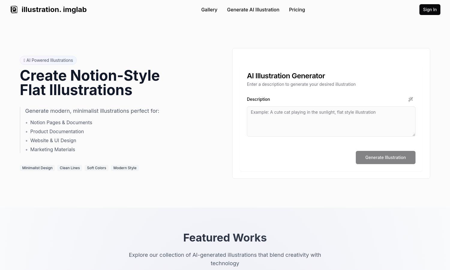Notion Flat Style Illustration Generator Website